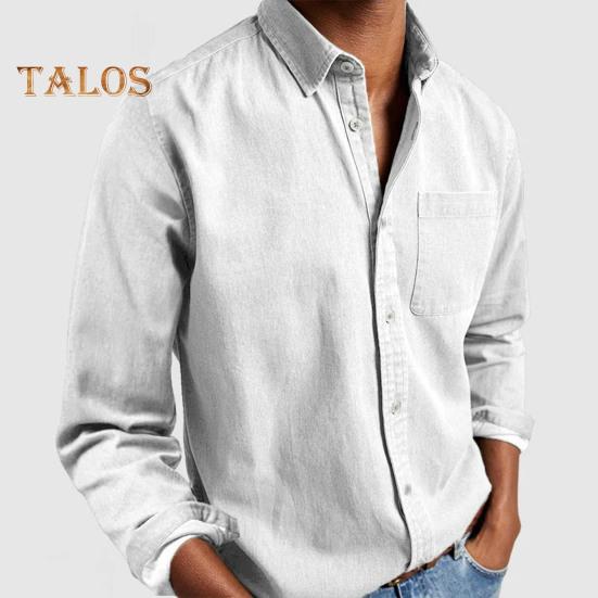 Koszula męska wiosenna z kieszenią na piersi, kołnierzykiem wykładanym, jednorzędowym, luźnym kardiganem, jednolitym kolorem, formalnym topem, średniej długości, swobodną koszulą