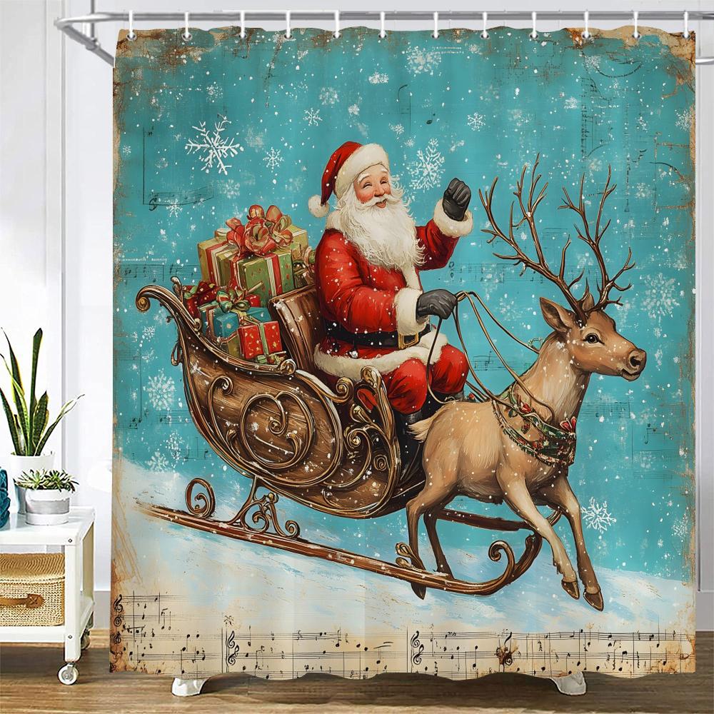 

Merry Christmas Shower Curtain Bath Curtain Elk Santa Claus Christmas Printed Bathroom Curtains for Home decoration curtain W90xH180cm