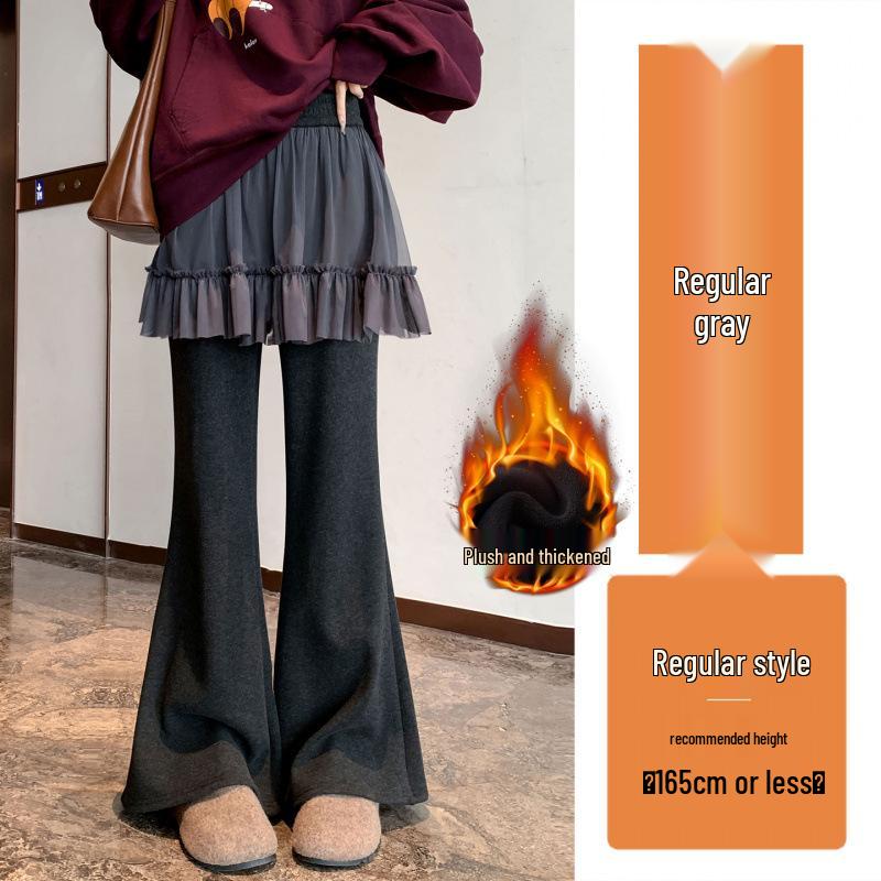 Women s High-Waisted Fleece-Lined Cashmere Flare Pants with Butt Flap for Winter. Medium