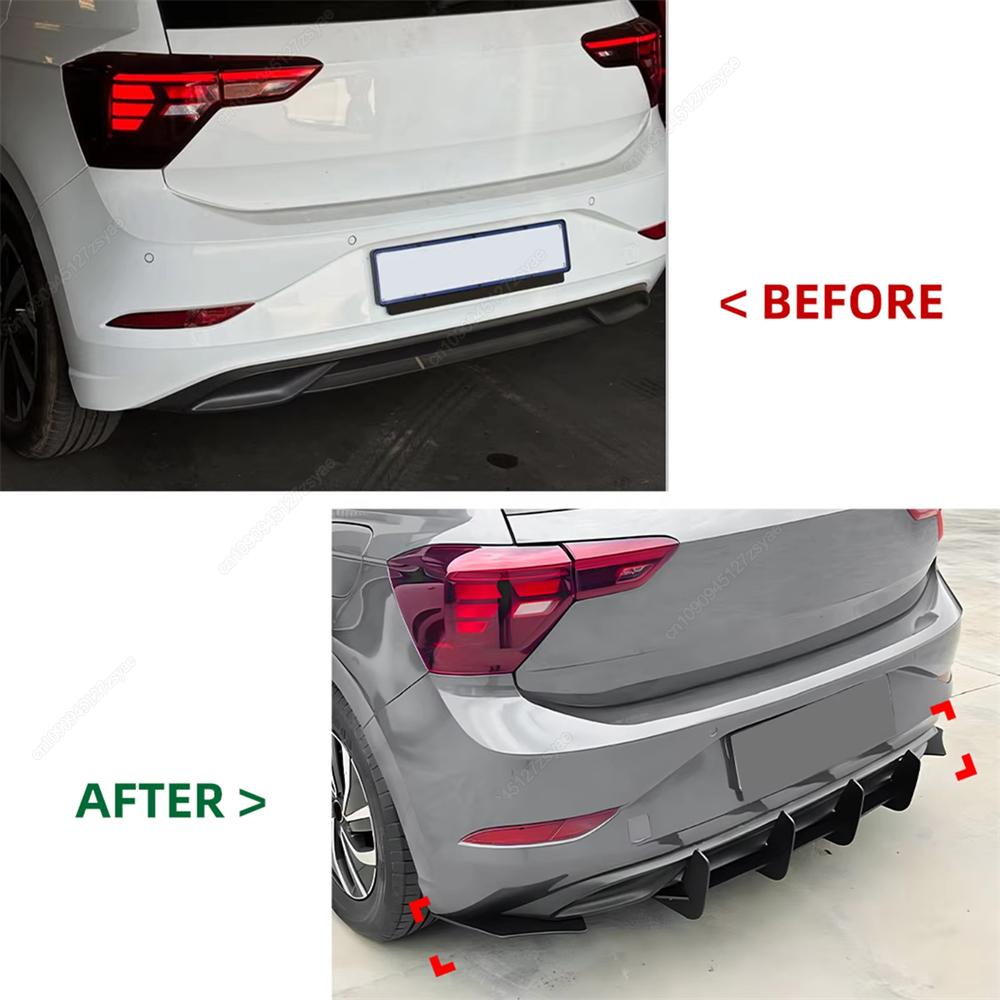 Rear Bumper Lip Spoiler Diffuser Splitter Lip Side Protector Body Kit For VW Polo MK6.5 Base Standard Version 2022-2024 Tuning