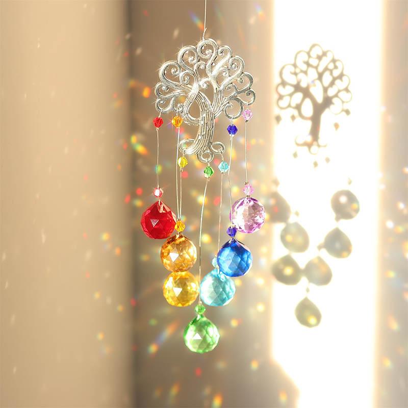 Cattura Sole in Cristallo ad Albero, Prismi Vetro Colorato Campanelli a Vento, Decorazioni da Appendere alla Finestra, Decorazioni da Esterno, Generatore di Arcobaleni per Regali per Bambine