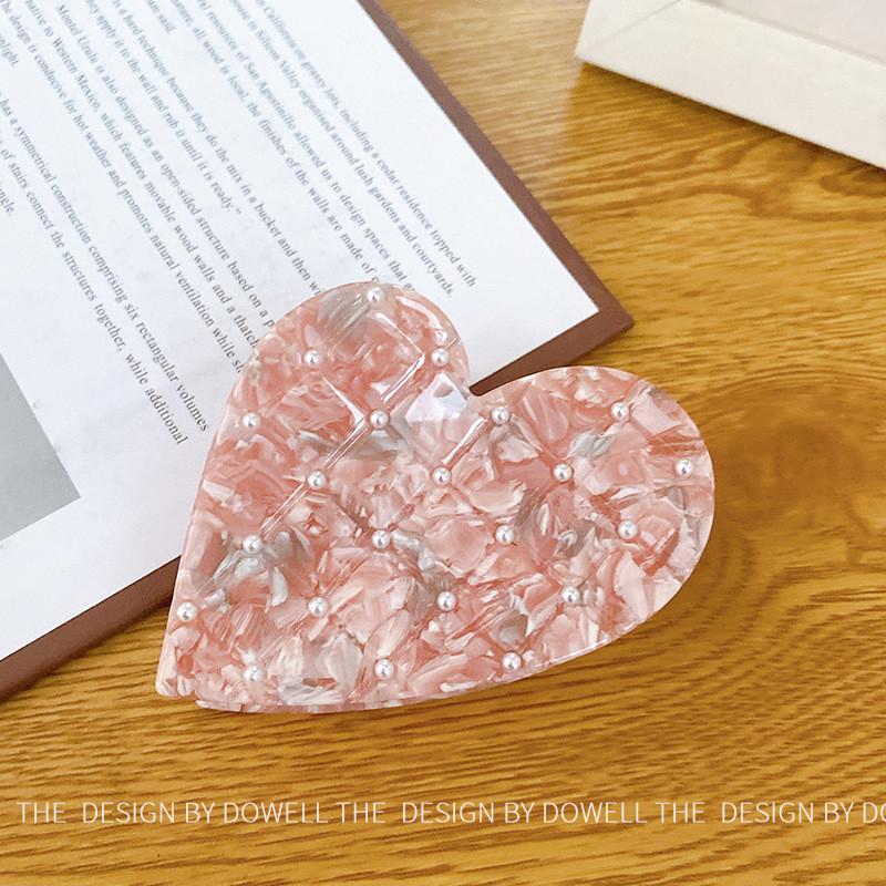 Elegant Korean Style Hair Claw Clip With Pearl Accents For Trendy Women Pink9cm