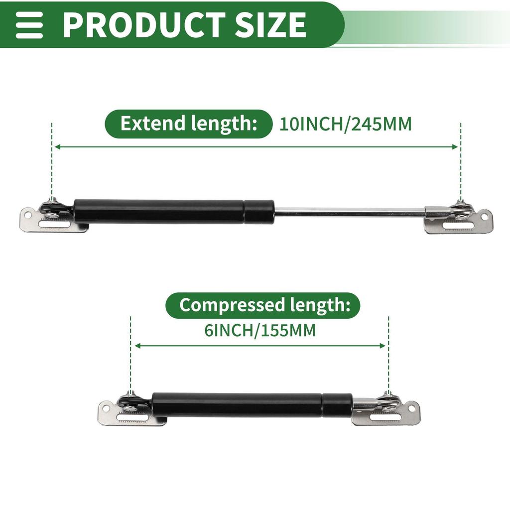 Motoforti Universal Lift Support Strut Shocks 10"/245mm 11lbs/50N/5kg Black, Set of 2