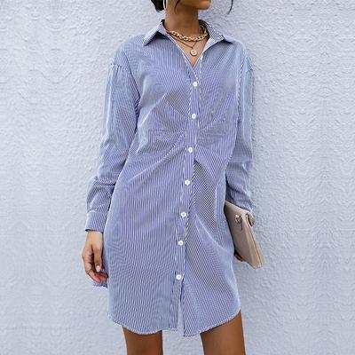 Blusas y camisas de cuello tipo polo de manga larga con estampado de rayas informales de moda para mujer para primavera y otoño