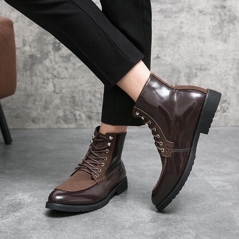 Plus Size Men's High-Top Lace-Up Patchwork Casual Leather Work Boots