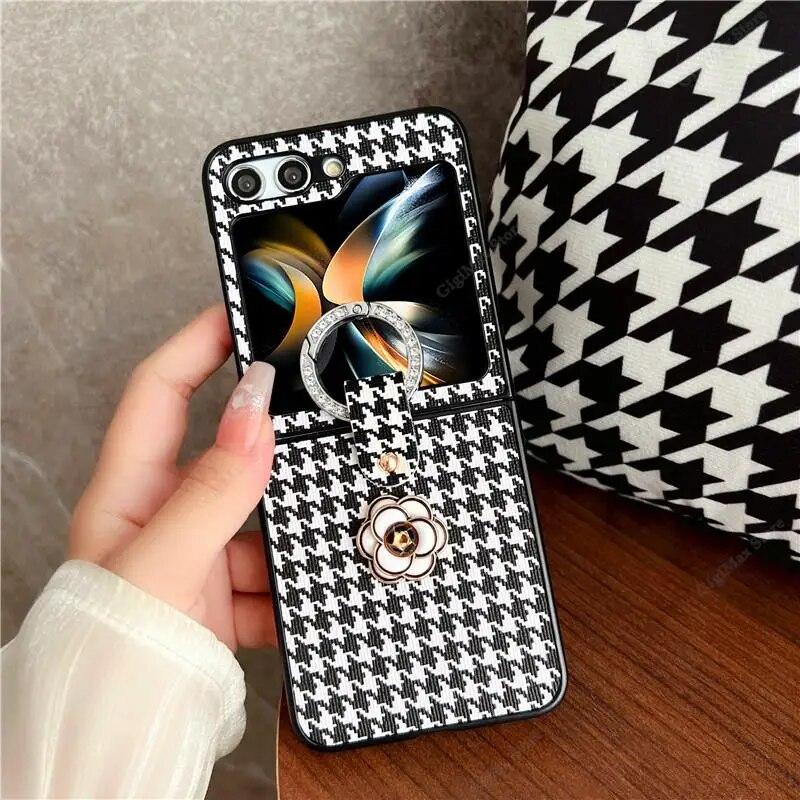 

Шкіряний чохол люксового бренду для Samsung Galaxy Z Flip 5 4 3 Flip5 із кришкою-кільцем Galaxy Z Flip4 ZFlip5 Flip4 Захисний чохол Galaxy z flip 3 чорний