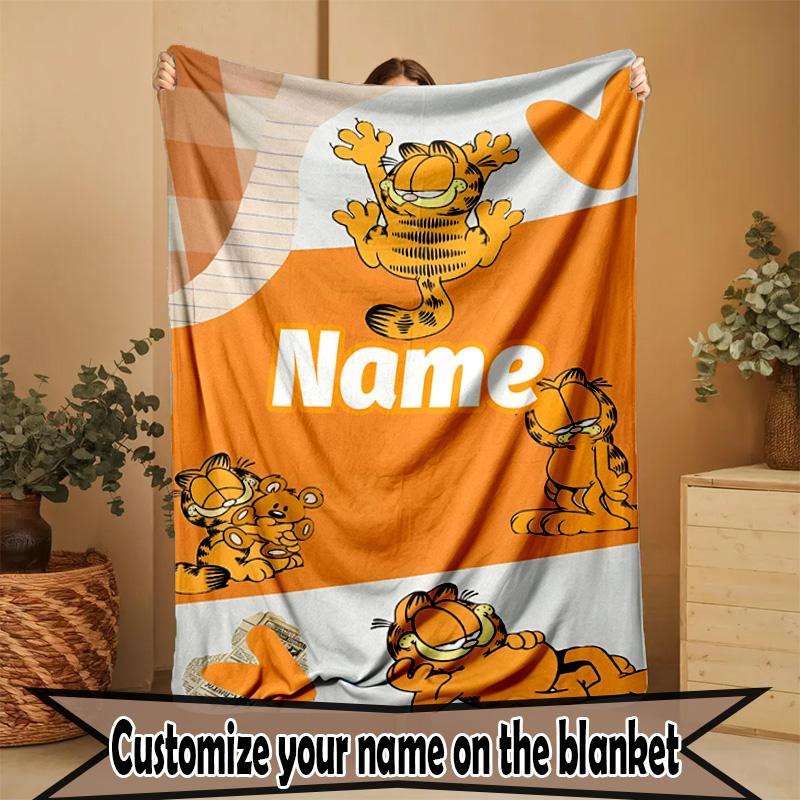 Custom Name Personalized Garfield Print Blanket, Home Decor, Bedroom, Sofa, Camping, Couch, Gifts for Birthday Christmas