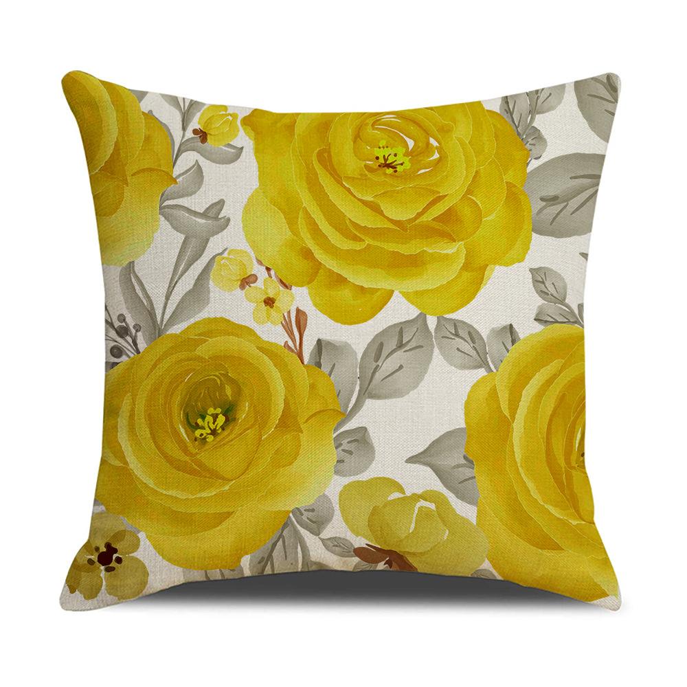 New Spring and Summer Gray Flowers Letter Linen Pillowcase Modern Sofa Cushion Bedroom Pillow