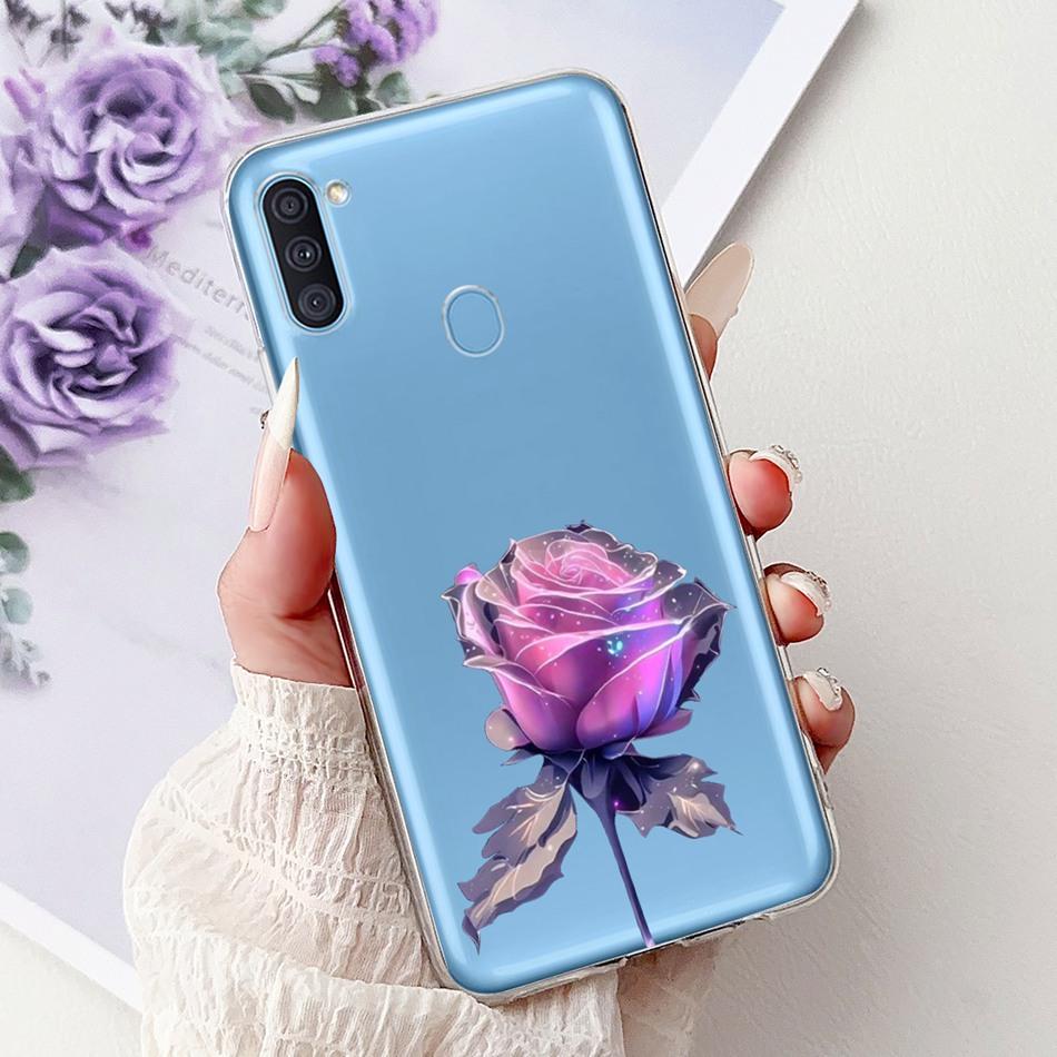 For Samsung Galaxy A11 M11 Phone Case Samsung A11 M11 A115F M115F Elegant Floral Cat Painted Soft Silicone Transparent TPU Cases