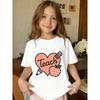 European Sizes Cute Heart and Plaid Apple Print Summer T-shirt for Girls | Casual Crew Neck, Regular Fit, Perfect for Outings