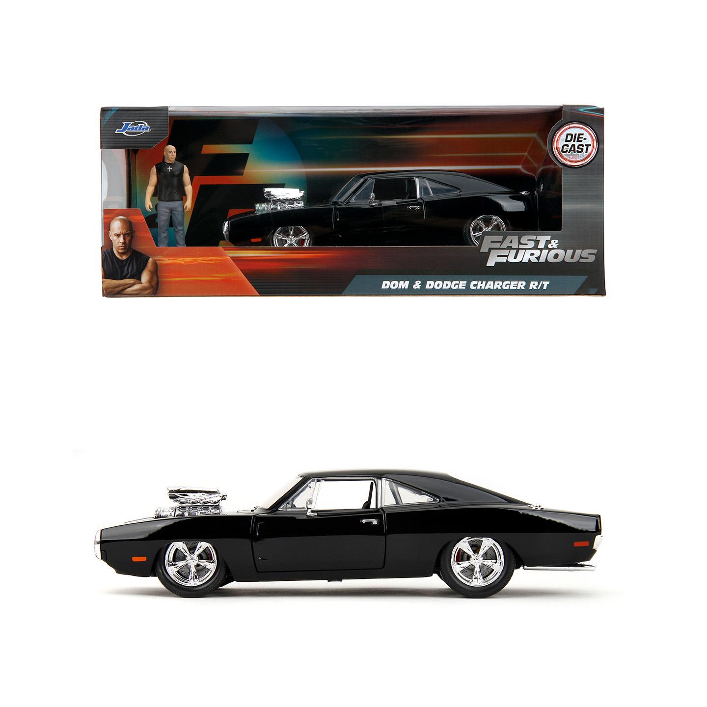 

JADA 1:24 Fast & Furious 1970 Dodge Charger Dom s Die-Cast Model - Iconic Black Charger with Collectible Dom Figure JD35907