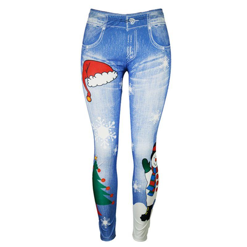 

Christmasprint Casualslim Pencil Pants Christmas Print Casual Slim Fit Pencil Pants Blue S