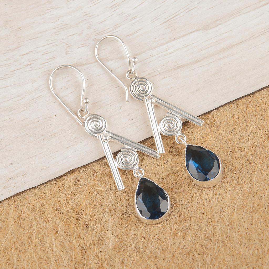 London Blue Topaz 925 Sterling Silver Jewelry, Handmade Gorgeous Silver Earrings, Topaz Gemstone Jewelry For Love