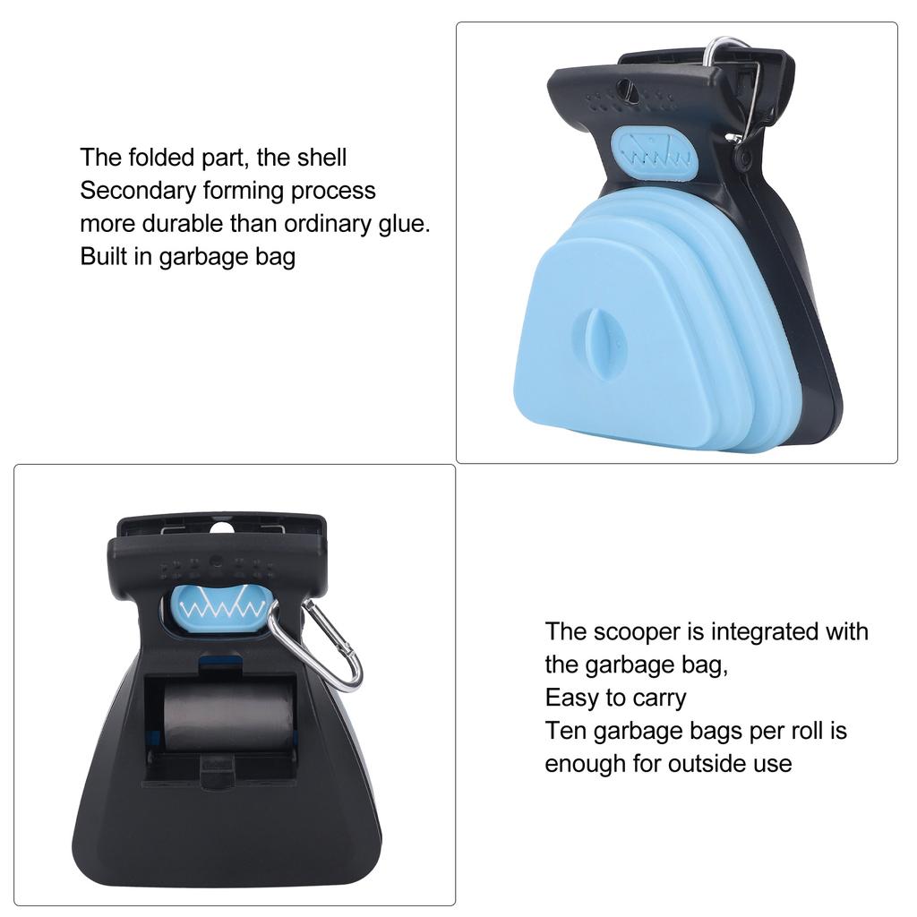 Dog Pooper Scooper Portable Poop Scooper Handheld Size Pup Poop Scoop With Garbage Bag Blue