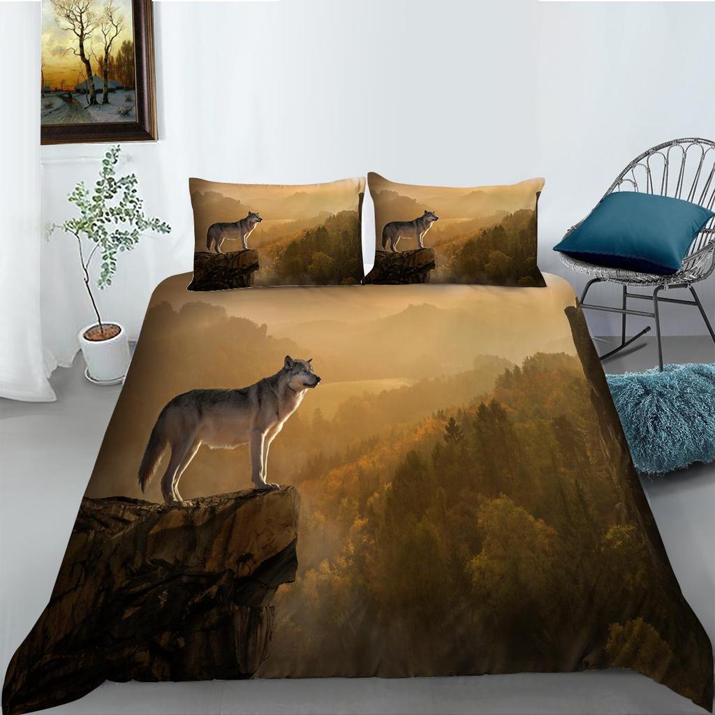 Lenjerie de pat de lux 3D Pat dublu de o persoană Față de pernă și husă de pilota de dimensiune completă 2 sau 3 imprimeuri de animale lup sau cai Decorare confortabilă a casei