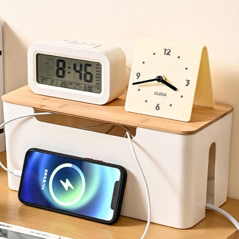 Practical Cable Box With Wood Top Wall Mounted Cable Management Container with Wood Lids for Safe Wire Keeping