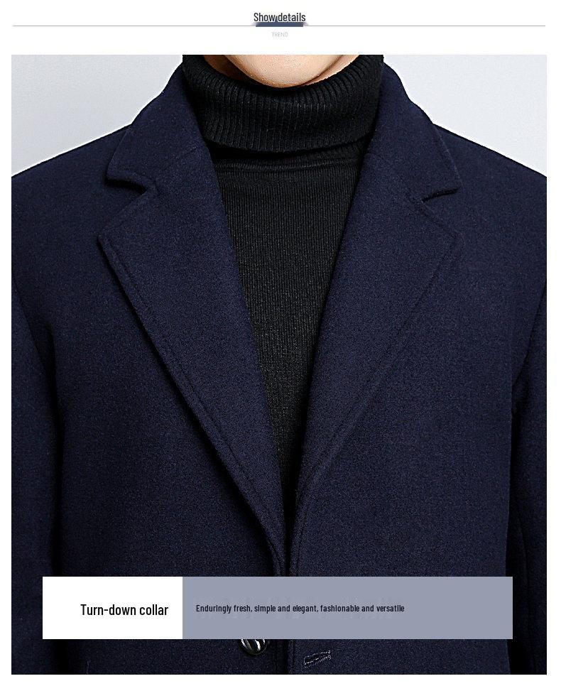 2025 Autumn/Winter Men's Mid-Length Woolen Trench Coats - Thickened, Casual High-End Jackets