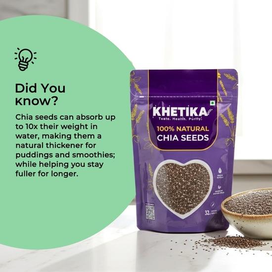 Khetika Chia Seeds 200g | Seeds, Raw Handpicked Chia Seed for Eating, Healthy Snacks, Rich In Protein & Fiber with Omega 3 Fatty Acids