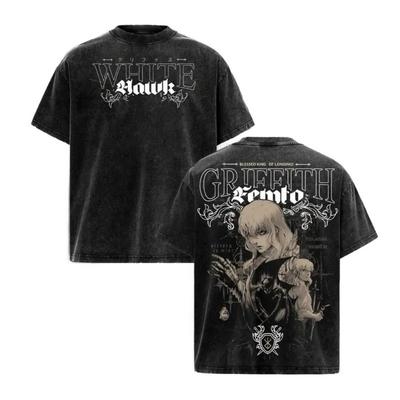 Camiseta de Griffith de Berserk Anime Vintage Y2k Lavada Oversize Ropa para Hombres Mujeres Verano Manga Corta Algodón Tops