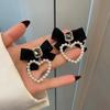 New Fashion Charm Black Bowknot Stud Earring for Women 2026 Korea Crystal Pearls Bow Heart Earrings Party Jewelry Accessories