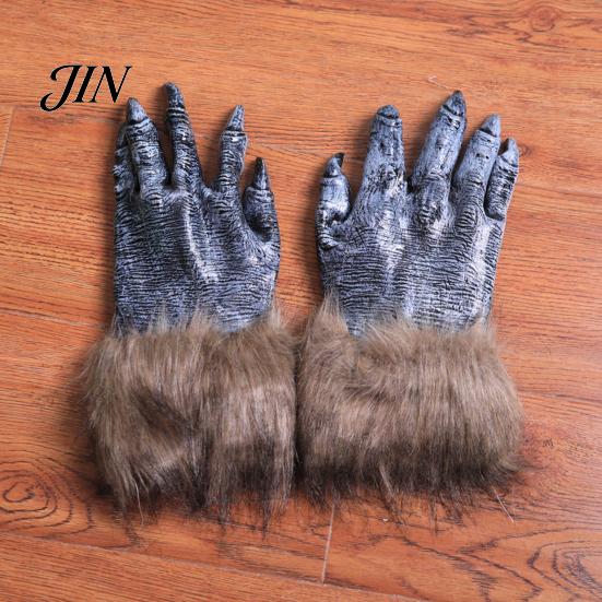 Langlebige Werwolf-Handschuhe Realistische Krallen-Handschuhe, Pelzige Schwarze Wolfspfoten Kostüm Kopfbedeckung, Halloween Cosplay Zubehör Bestien Tier Requisiten für