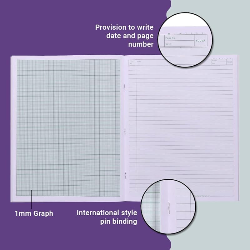 

Navneet Youva Youva Graph Book For Students | Soft Bound | Big Size - 22 Cm X 28 Cm | 1 Side Graph (1Mm) & 1 Side Ruled