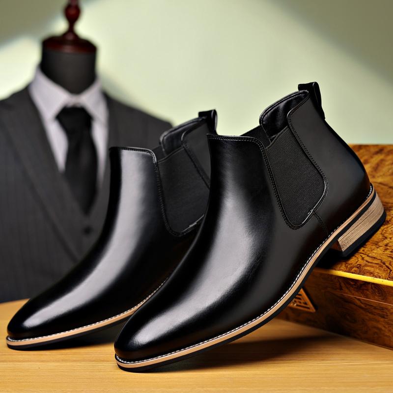 Fashion Men's Classic Retro Chelsea Boots Mens Fashion Ankle Boot Men British Style Leather Short Boots High-top Casual Shoes 25873