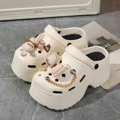Fashion 2025 New Cute DIY Bow Platform Slippers For Women Summer Garden Shoes Thick Sole Girls Indoor Street Sandals Fashion Clogs