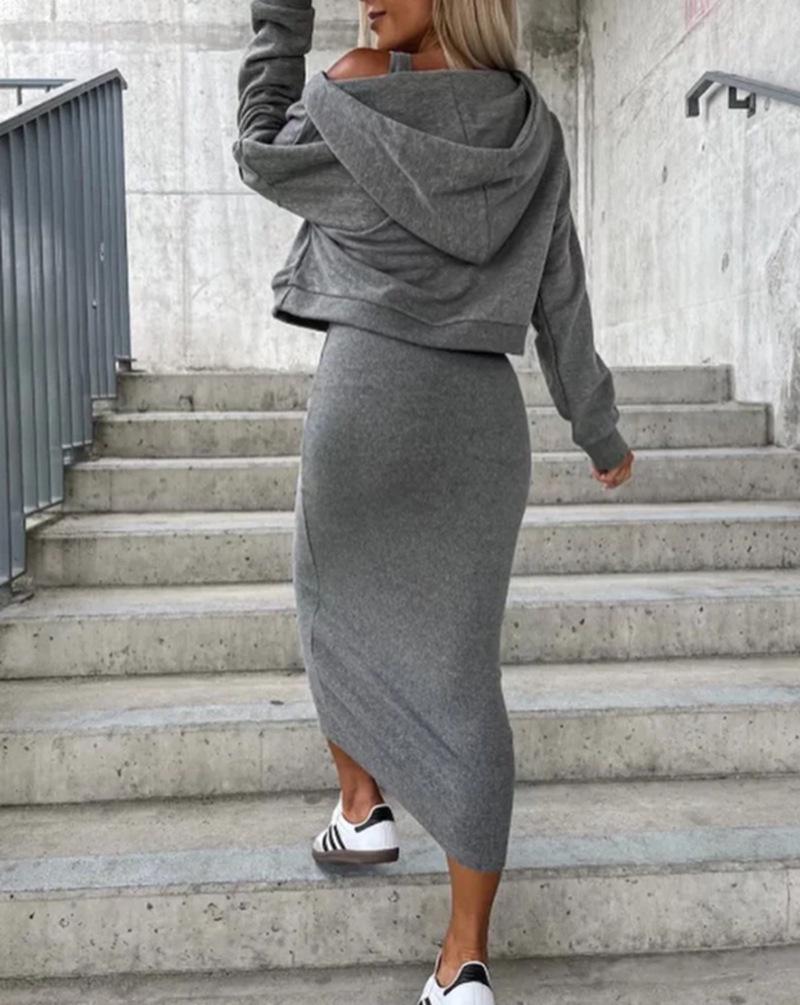 2023 New Autumn/Winter Two-Piece Vest Dress & V-Neck Sweatshirt Knitted Women's Set