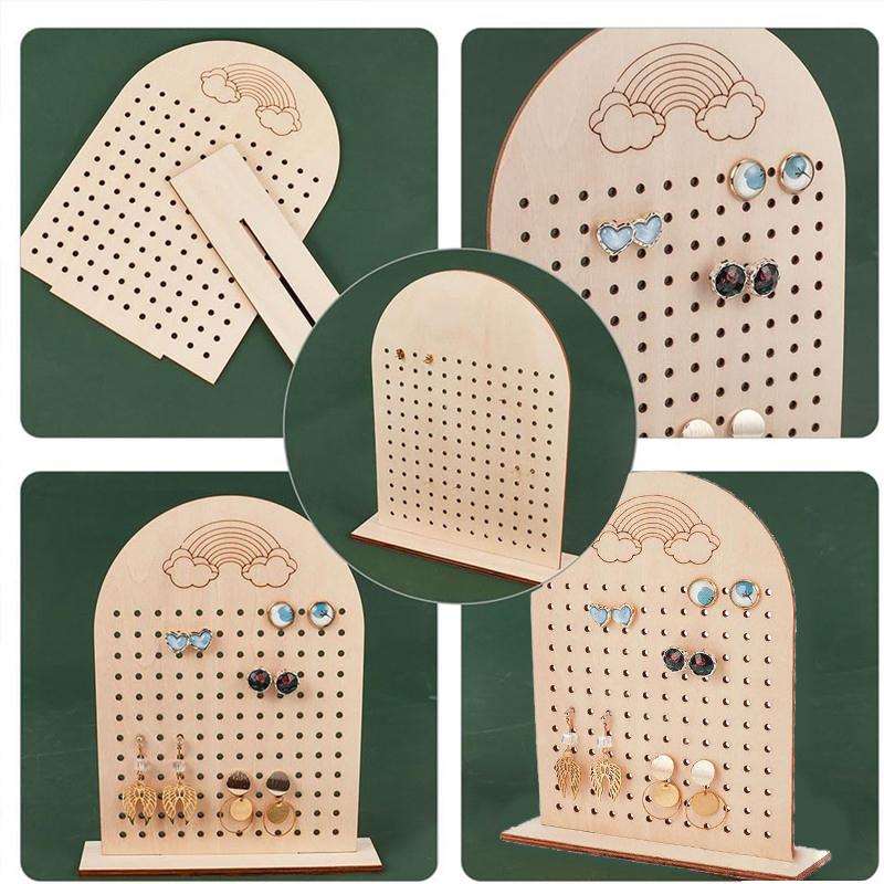 1Pcs Wood Earring Display Stand 144 Holes Wooden Pegboard Display Stand Earring Holder Jewelry Organizer Rack