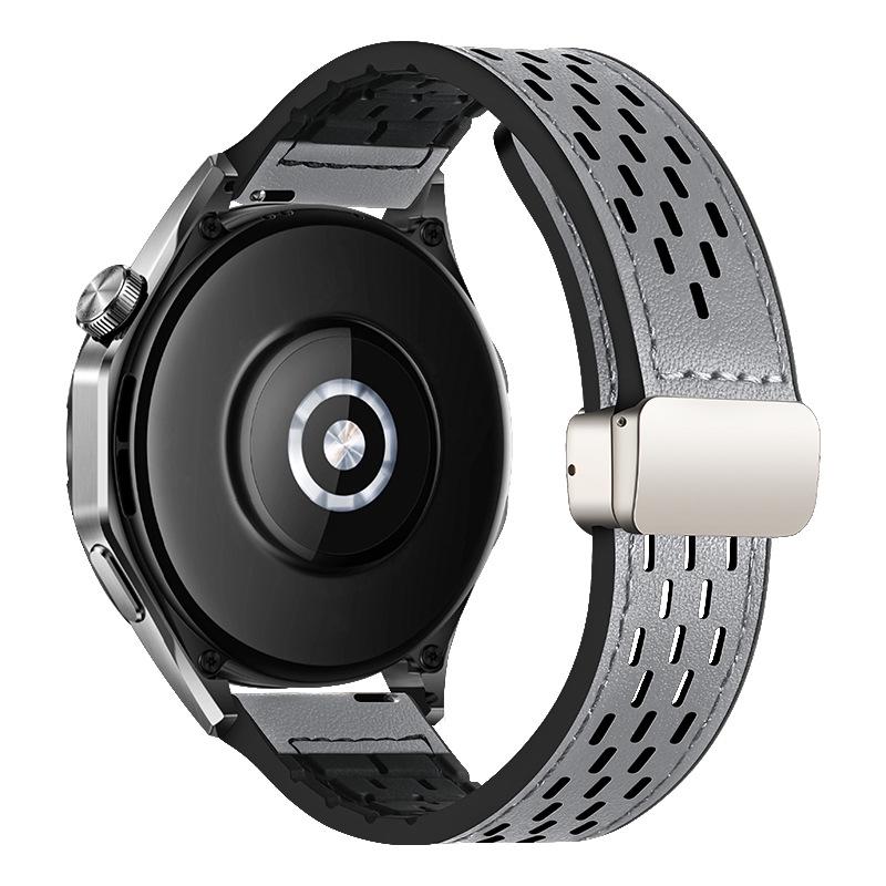 

Дышащий силиконовый ремешок для часов из кожи Crazy Horse с магнитным креплением для Huawei GT5, Samsung 6, Xiaomi S4 22MM