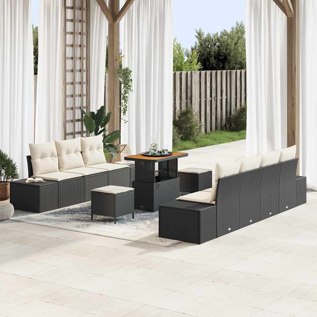 Garden Sofa Set with Cushions 10 Pcs Black Poly Rattan