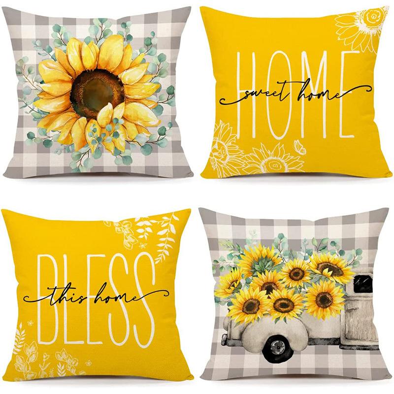 Summer Sunflower Pillow Case Linen Print Sun Flower Home Sofa Pillow Plant Flower Pillow