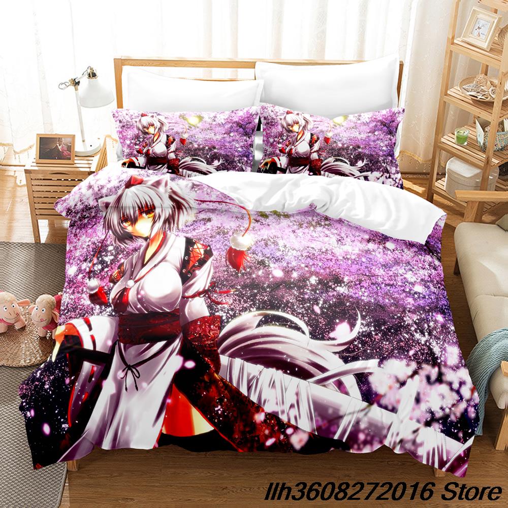 Comforter Kawaii Inubashiri Momiji Touhou Bedding Set Single Twin Full Queen King Size Bed Set Adult Kid Bedroom Three-Piece Suit Ani