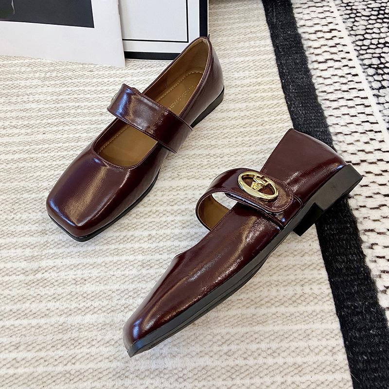 

Виноградная мамочка~ 2025 осень новые туфли Мэри Джейн на плоской подошве с квадратным носком и застежкой-липучкой 40