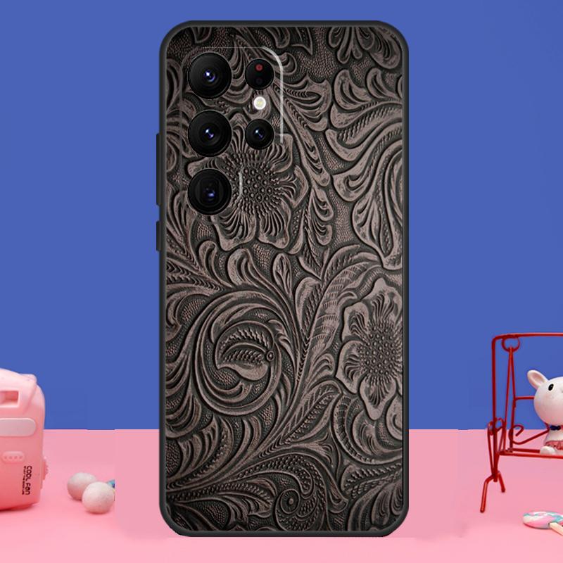 Brown Tooled Leather Pattern Case For Samsung Galaxy S24 S23 S22 Ultra S20 S21 FE Note 20 S8 S9 S10 Note 10 Plus Cover