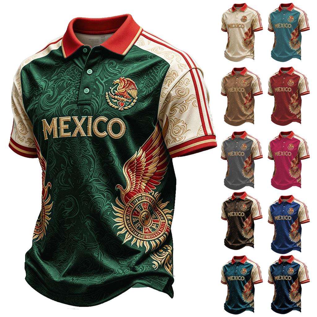 Men's Classic Polo Shirt Soccer Jersey Short Sleeve Button Up Shirt Casual Athletic Top with Printed Design and Collared Neck for Outdoor Sports