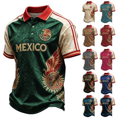 Camiseta tipo polo clásica para hombre, camiseta de fútbol de manga corta con botones, top atlético casual con diseño estampado y cuello para deportes al aire libre