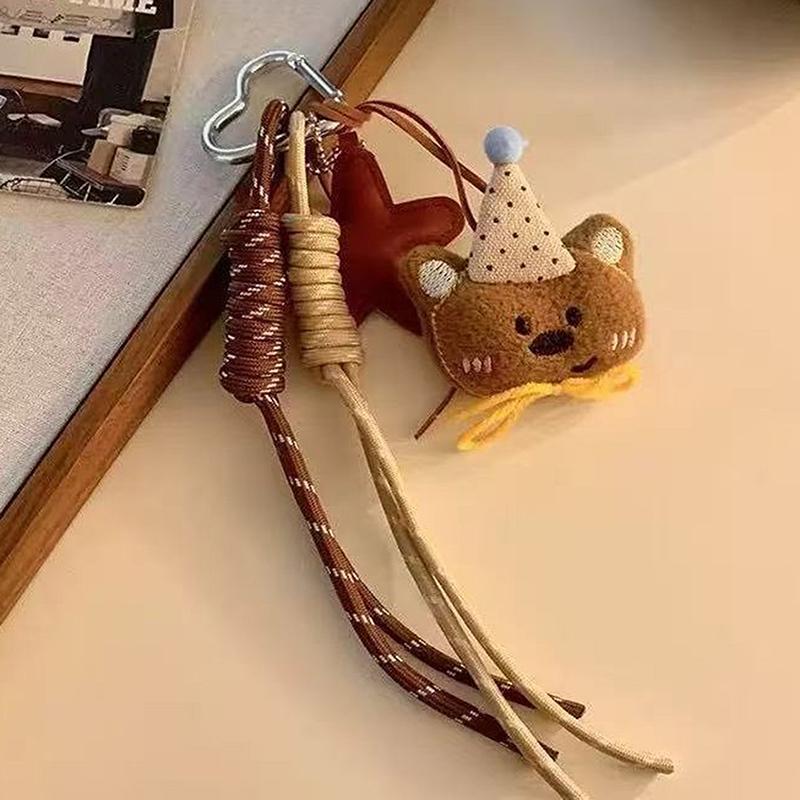 1Pcs Cartoon Plush Bow Love Pendant Keychains For Women Y2K Bag Hanging Jewelry Gift Decoration Accessories