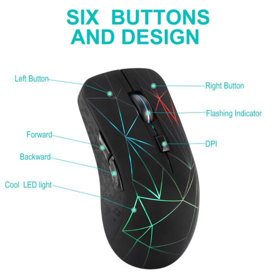 Bezdrátová myš Bluetooth Dobíjecí Dual Mode 3 Nastavitelné DPI 6 tlačítek Ergonomická optická herní myš pro PC Počítač Laptop