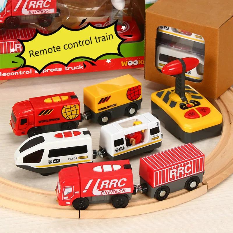 RC Electric Train Set Toys for Kids Car Diecast Slot Toy Fit for Standard Wooden Train Track Railway Battery Christmas Trem Set