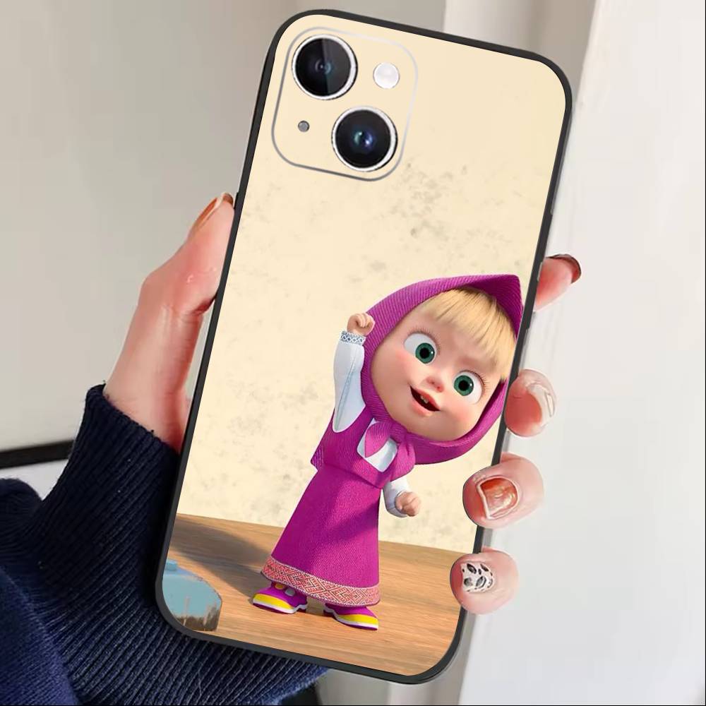 Cute M-Masha and Bears Phone Case For iPhone 16,15,14,13,12,17,Pro Max,Plus Silicone Black Case