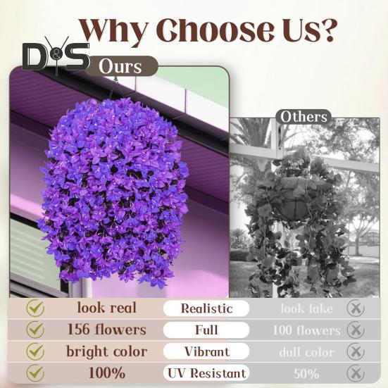 2Pcs Hanging Artificial Bougainvillea Speetabilis UV Resistant Realistic Fake Flower Wedding Party Indoor Outdoor Garden Yard Wall Hanging Faux Bloom