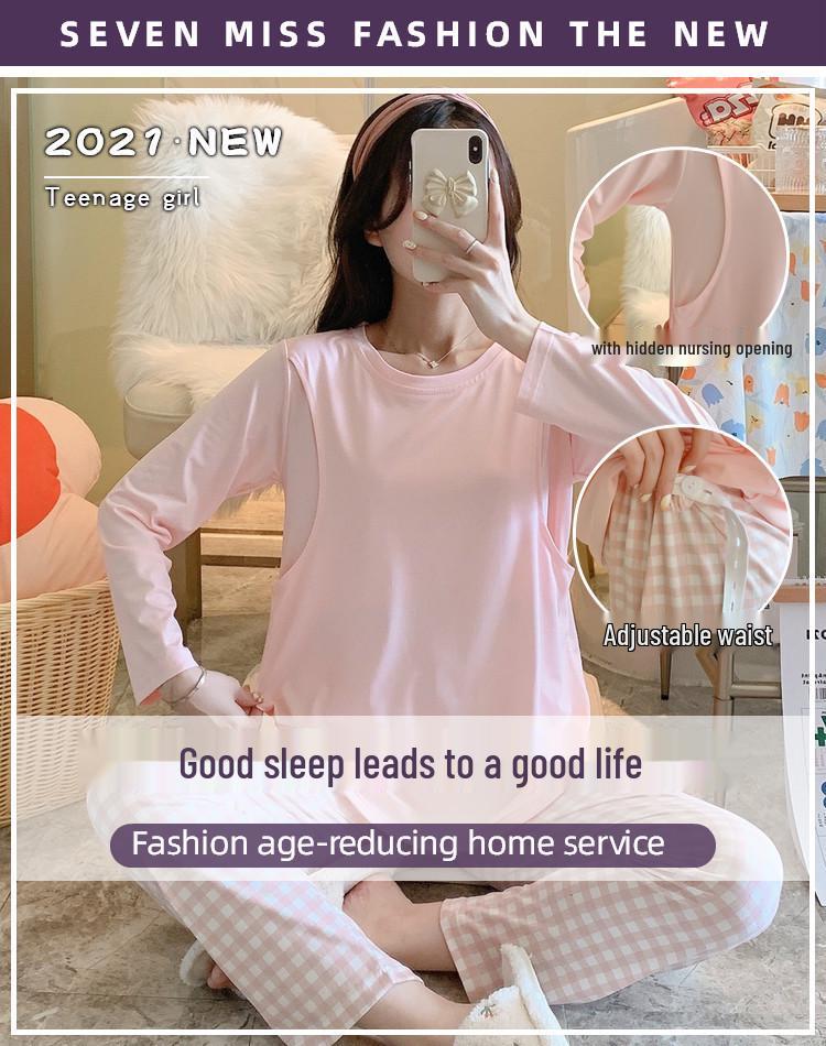 Spring Autumn Maternity Pajamas - Breastfeeding & Postpartum Nursing Homewear Set