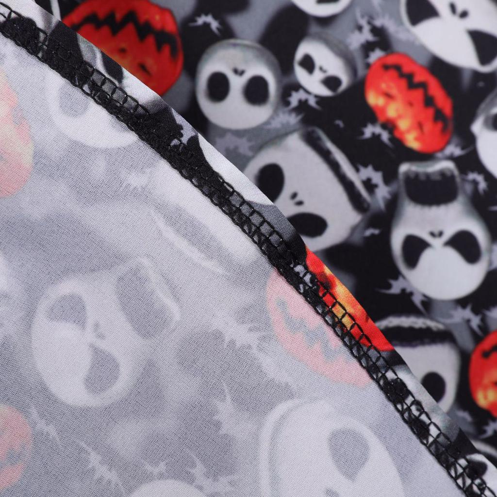 Women's Halloween Digital Printed Waist Long Sleeve Stitching A-line V-neckDress