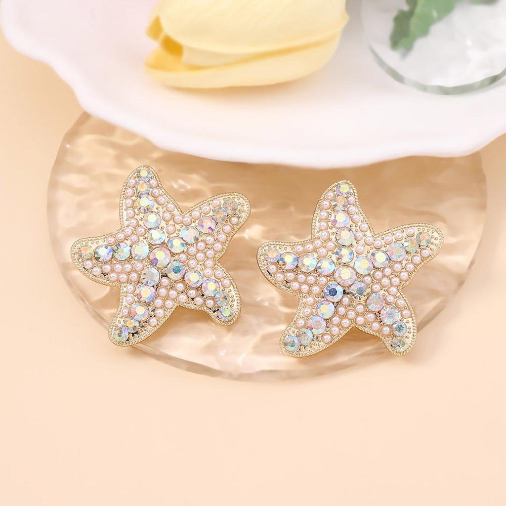 Summer Cool Ocean Wind Creative Personality Diamond Starfish Earrings, Fresh and Cute Trend Sweet Beautiful Woman Earrings