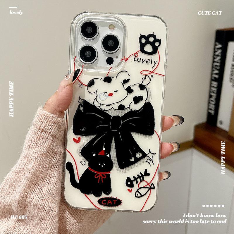 New Cute Kitten and Puppy Mobile Phone Case Suitable for Apple 16promax Soft Girl Iphone15 Protective Cover for Women 13