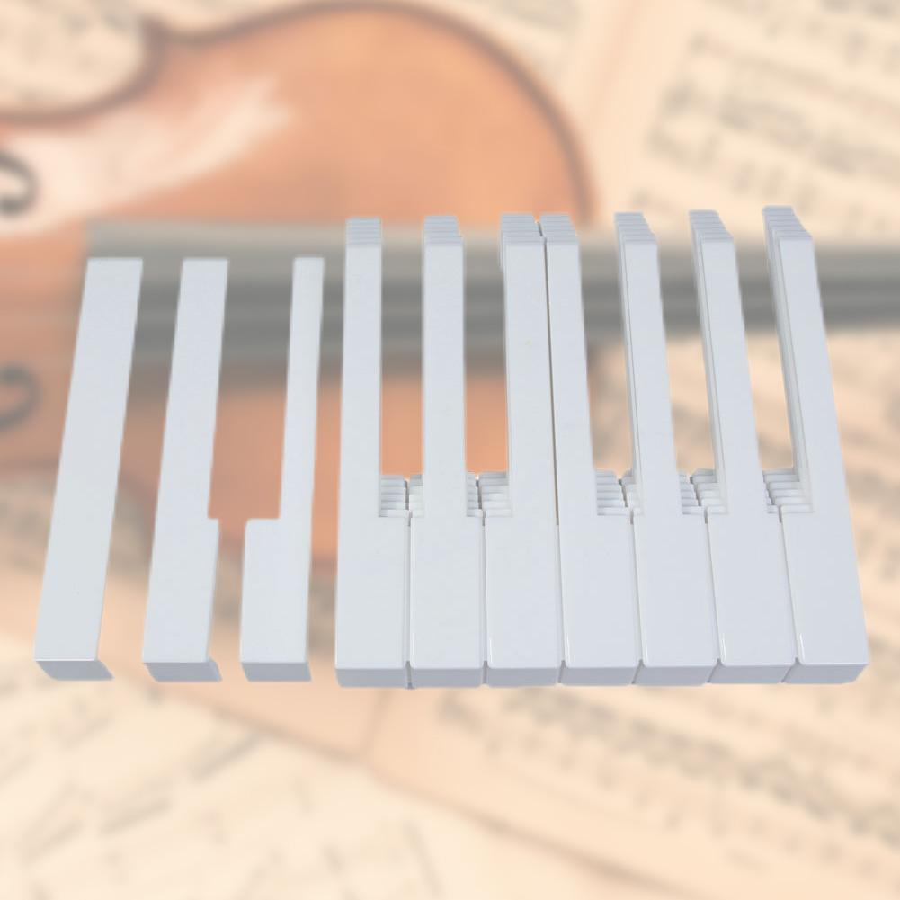 52pcs Piano Keytops Kit White ABS Plastic Piano Repair Key Set with Fronts Professional Replacement Keyboard Instrument Parts