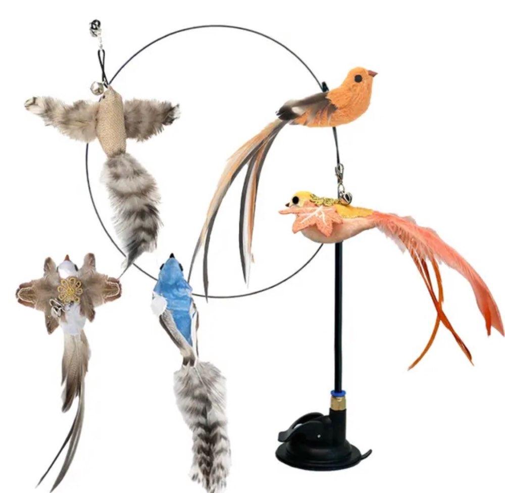 

Simulation Bird Interactive Cat Teaser Toy with Suction Cup Funny Feather Bird for Kitten Play Chase Exercise Cat Toy Supplies 1pcs Random Birds