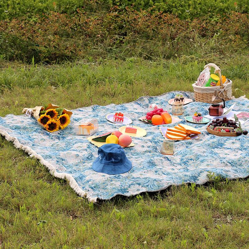 ZISIZ Linen Waterproof Picnic Blanket